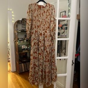 Boden orange and gold peasant dress NWT